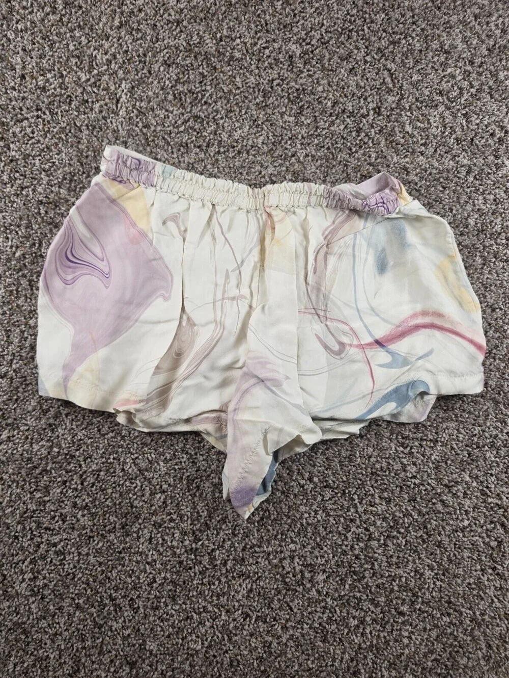 Athleta Womens Sz XL Loose Fit Elastic Waist Lounge Shorts White Purple Marbled